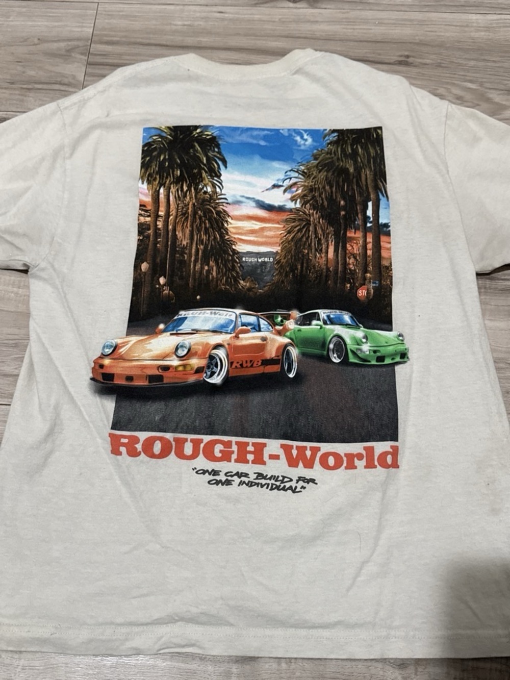 ROUGH-World Graphic Short Sleeve Tee in Cream Size Large